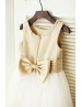 Beaded Neck Champagne Satin Ivory Tulle Wedding Flower Girl Dress